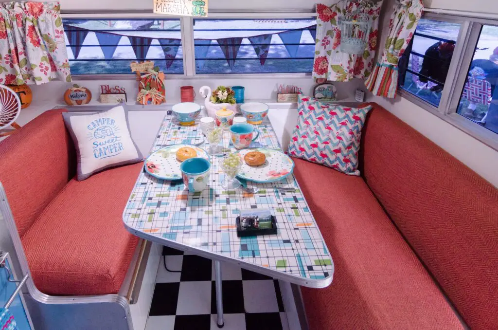 plates on table in an RV